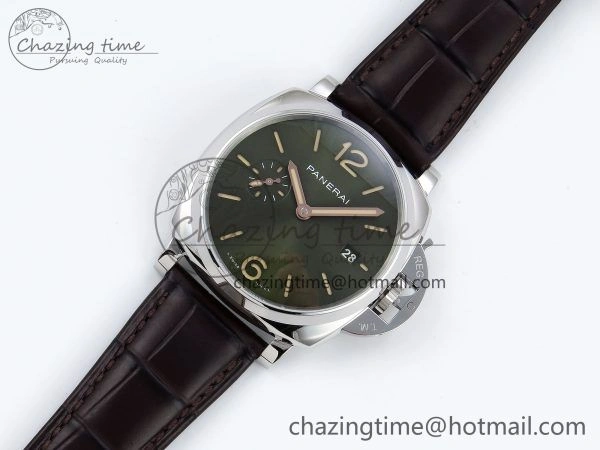 Sleek PAM1329 Luminor Due 42mm VSF 1:1 Best Edition Green Dial on Brown Leather Strap P 8314