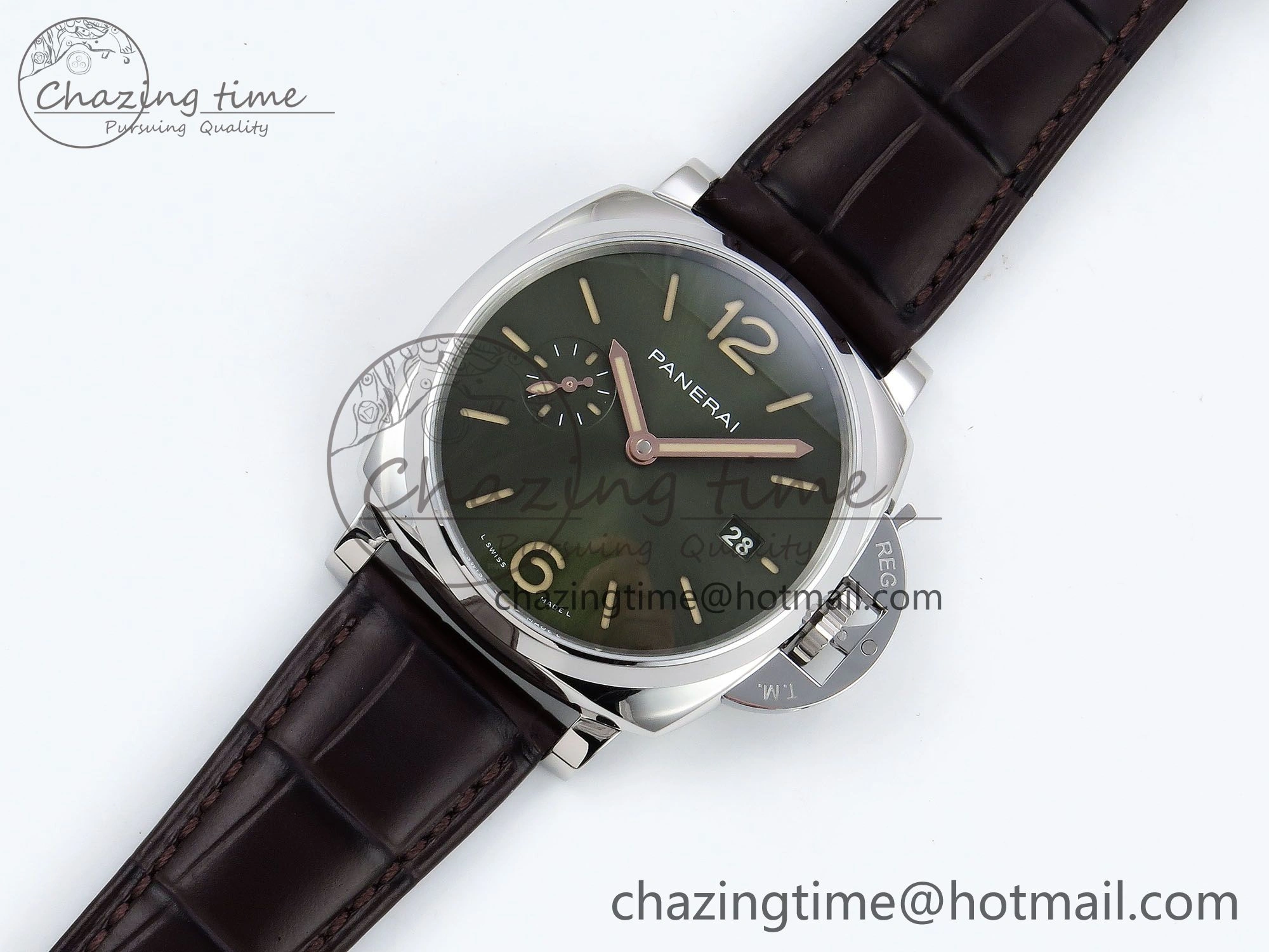 Sleek PAM1329 Luminor Due 42mm VSF 1:1 Best Edition Green Dial on Brown Leather Strap P 8314