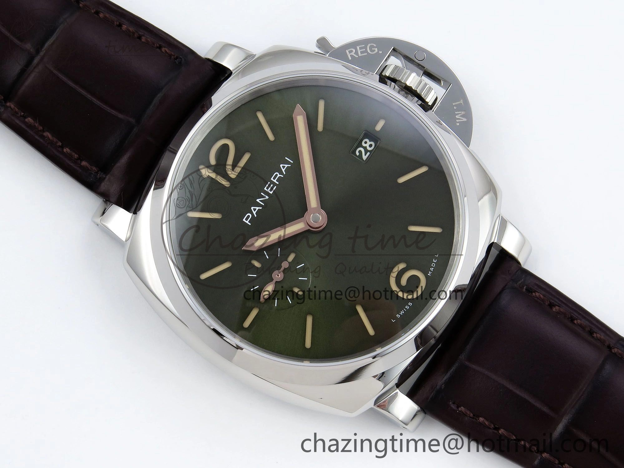 Sleek PAM1329 Luminor Due 42mm VSF 1:1 Best Edition Green Dial on Brown Leather Strap P 8314