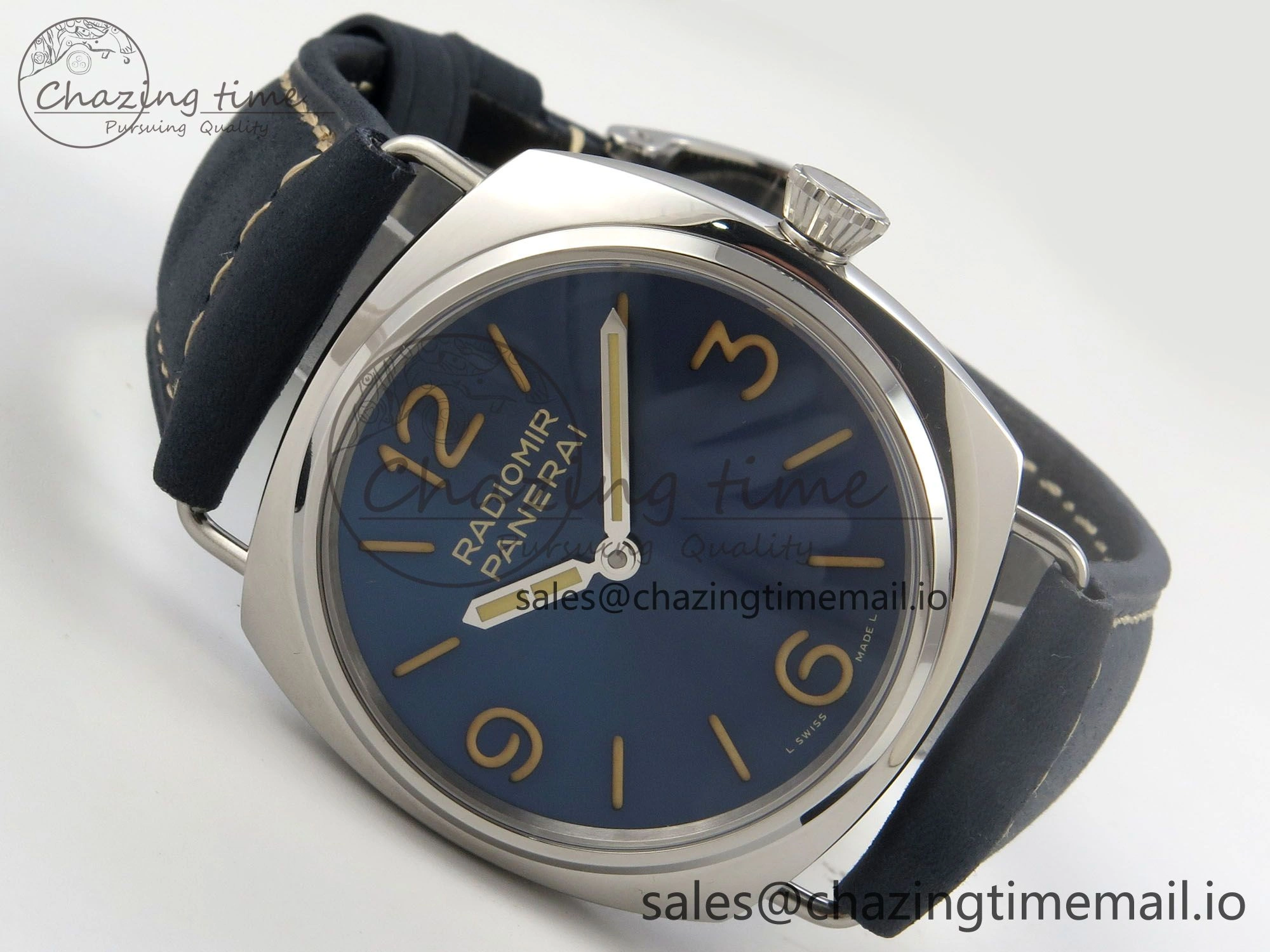 QuickDry PAM1383 HWF 1:1 Best Edition Blue Dial On Blue ASSO Leather Strap A 8296