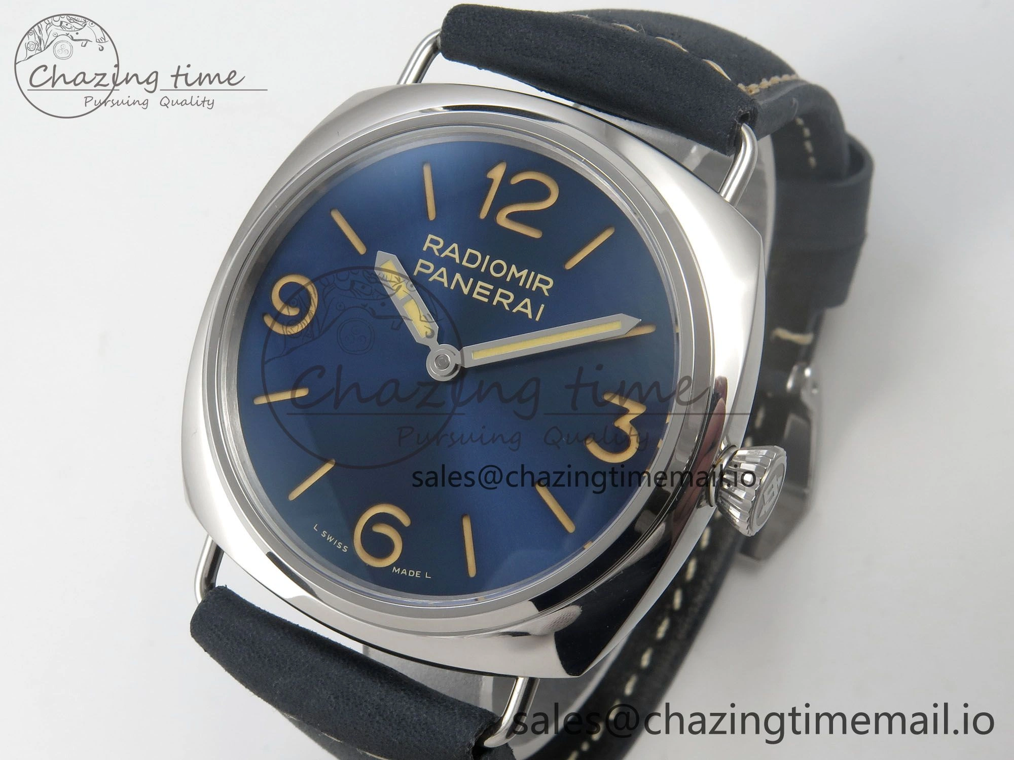 QuickDry PAM1383 HWF 1:1 Best Edition Blue Dial On Blue ASSO Leather Strap A 8296