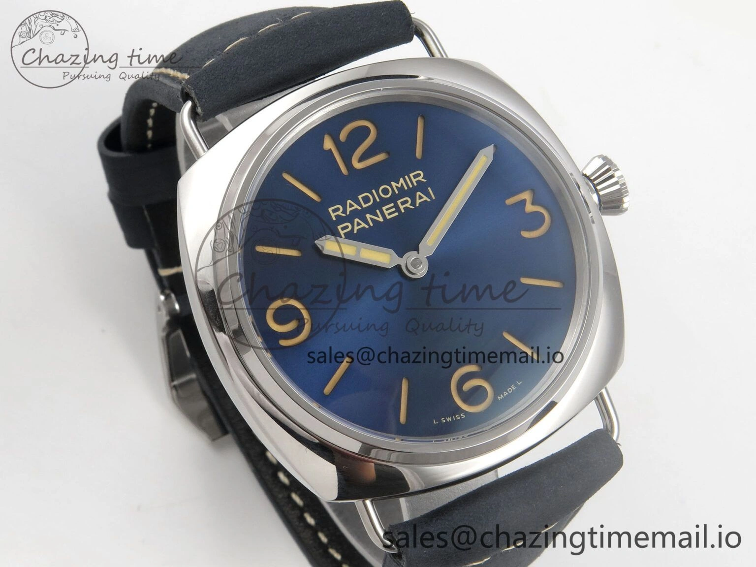QuickDry PAM1383 HWF 1:1 Best Edition Blue Dial On Blue ASSO Leather Strap A 8296