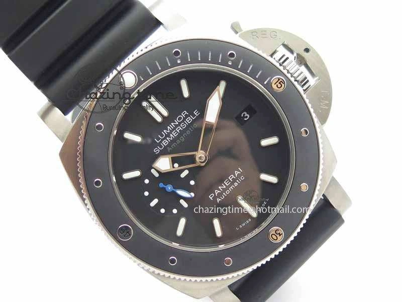 UrbanChic PAM1389 Titanium XF Best Edition Black Ceramic Bezel Black Dial On Black Rubber Strap P. 8454