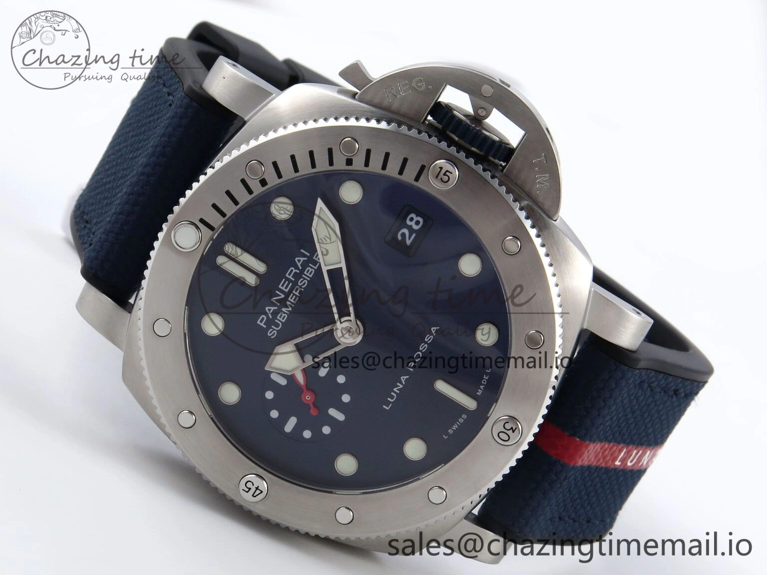 Trendsetting PAM1391 Luna Rossa Submersible VSF 1:1 Best Edition on Blue Fabric Strap P 8304