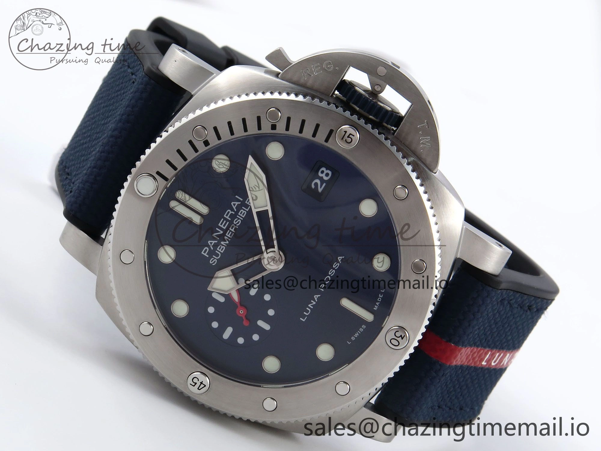Trendsetting PAM1391 Luna Rossa Submersible VSF 1:1 Best Edition on Blue Fabric Strap P 8304