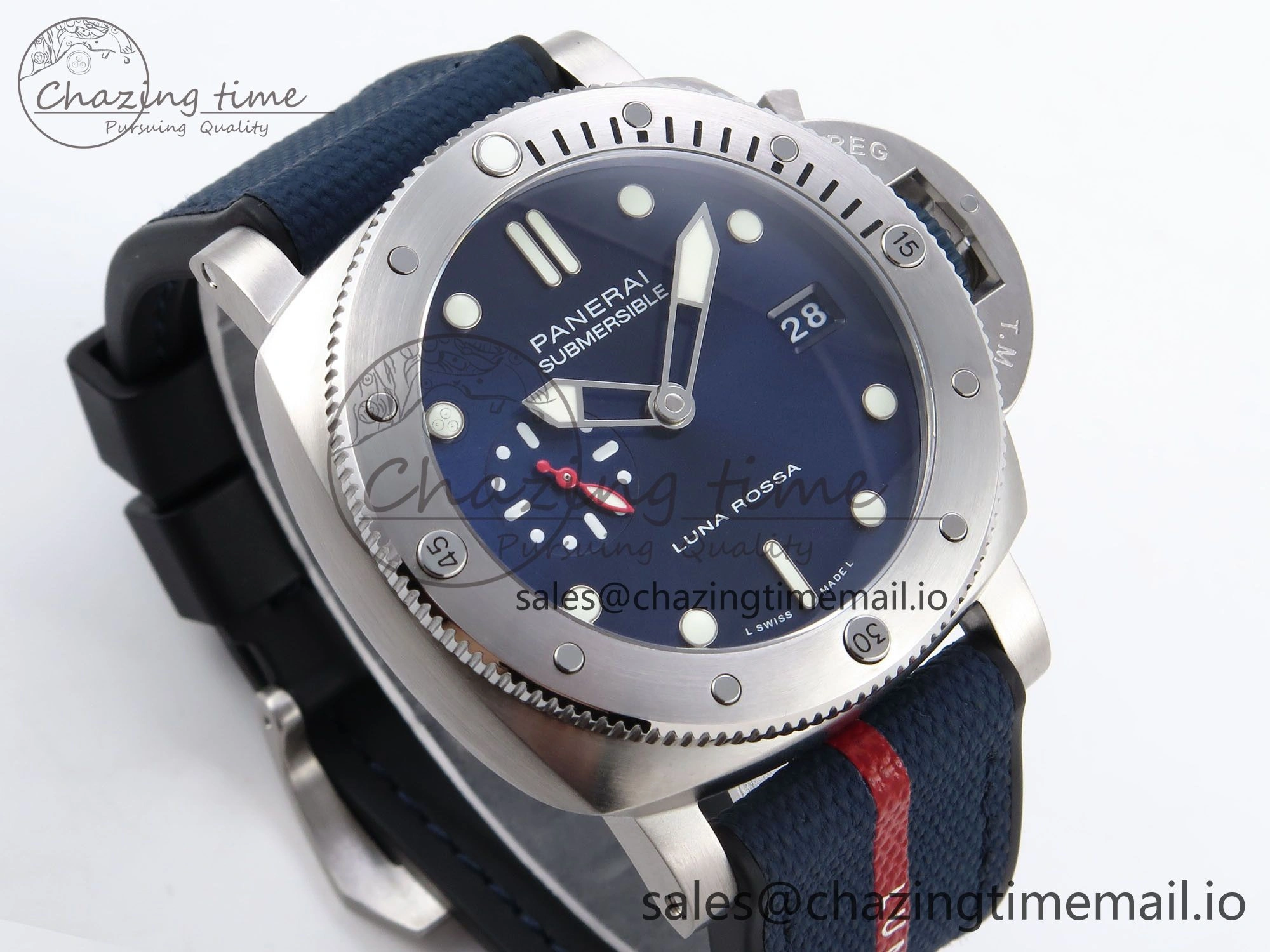 Trendsetting PAM1391 Luna Rossa Submersible VSF 1:1 Best Edition on Blue Fabric Strap P 8304
