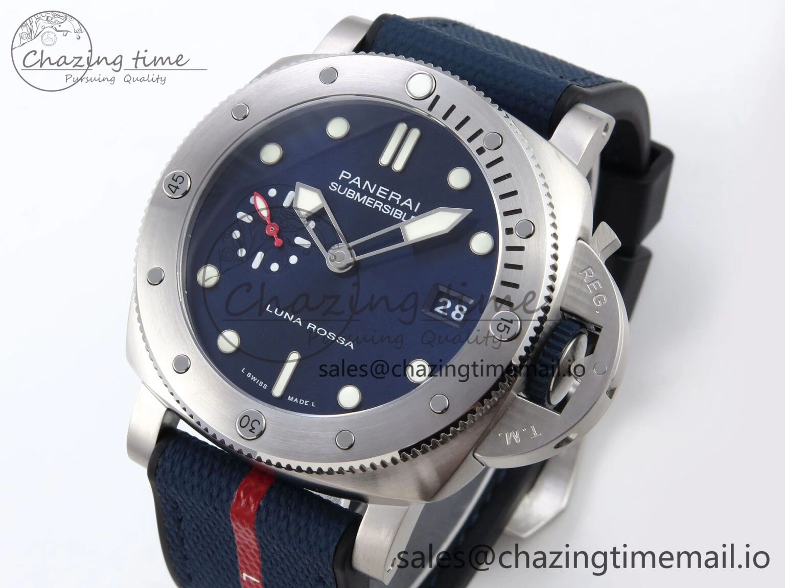 Trendsetting PAM1391 Luna Rossa Submersible VSF 1:1 Best Edition on Blue Fabric Strap P 8304