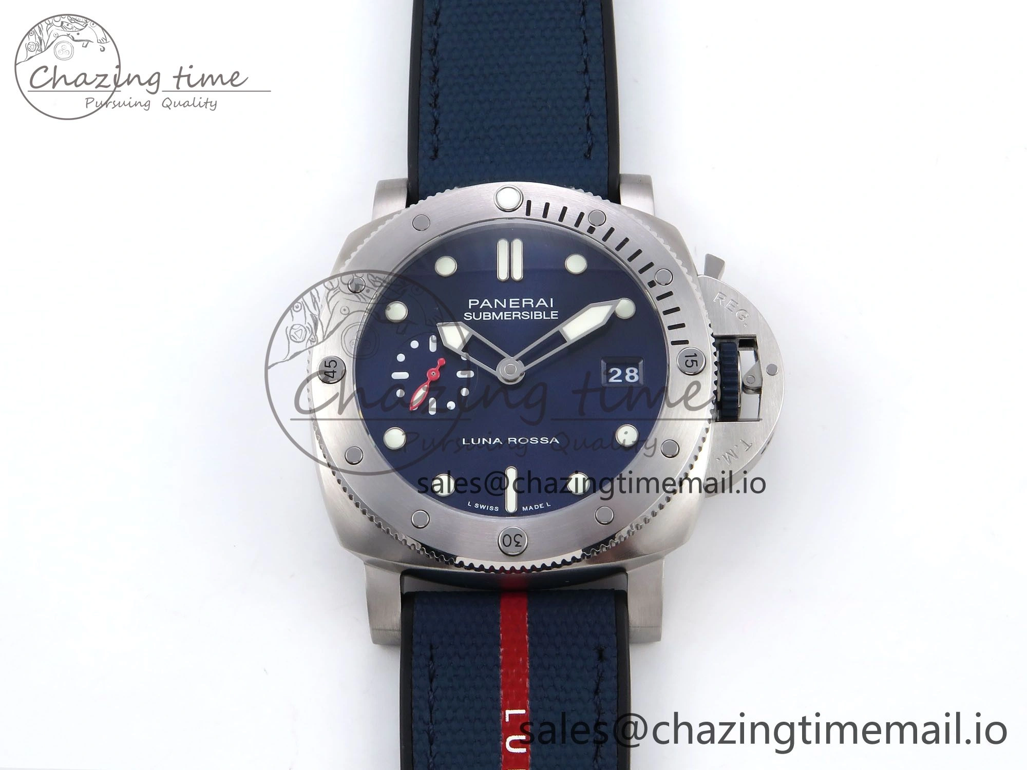 Trendsetting PAM1391 Luna Rossa Submersible VSF 1:1 Best Edition on Blue Fabric Strap P 8304
