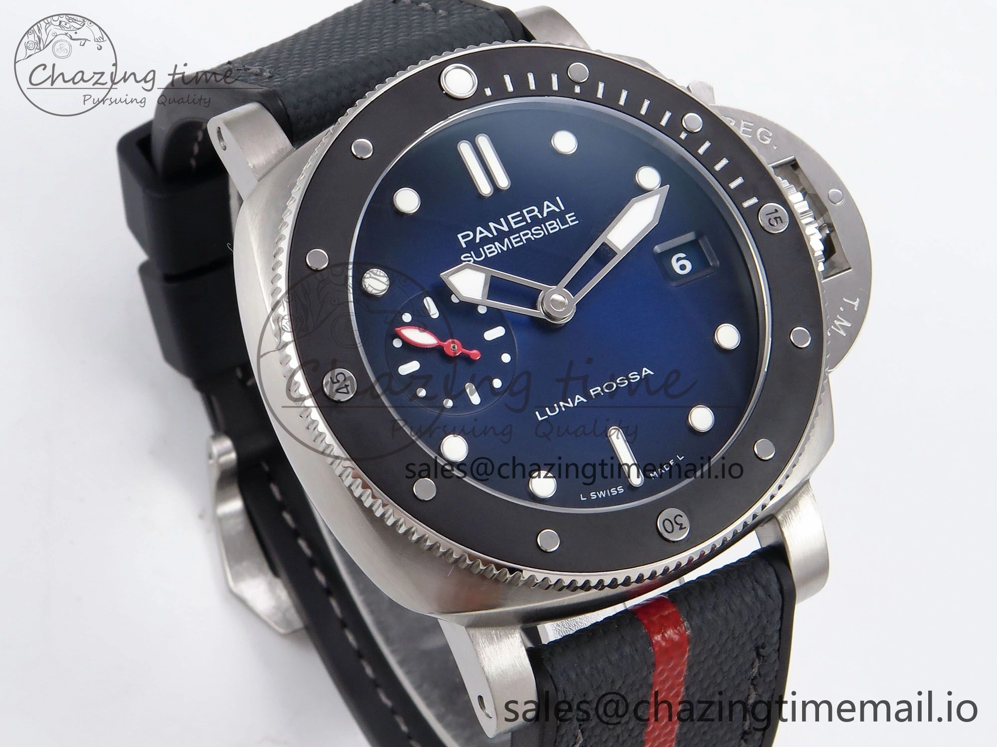 Upgraded PAM1565 Luna Rossa Submersible VSF 1:1 Best Edition on Gray Fabric Strap P 8302