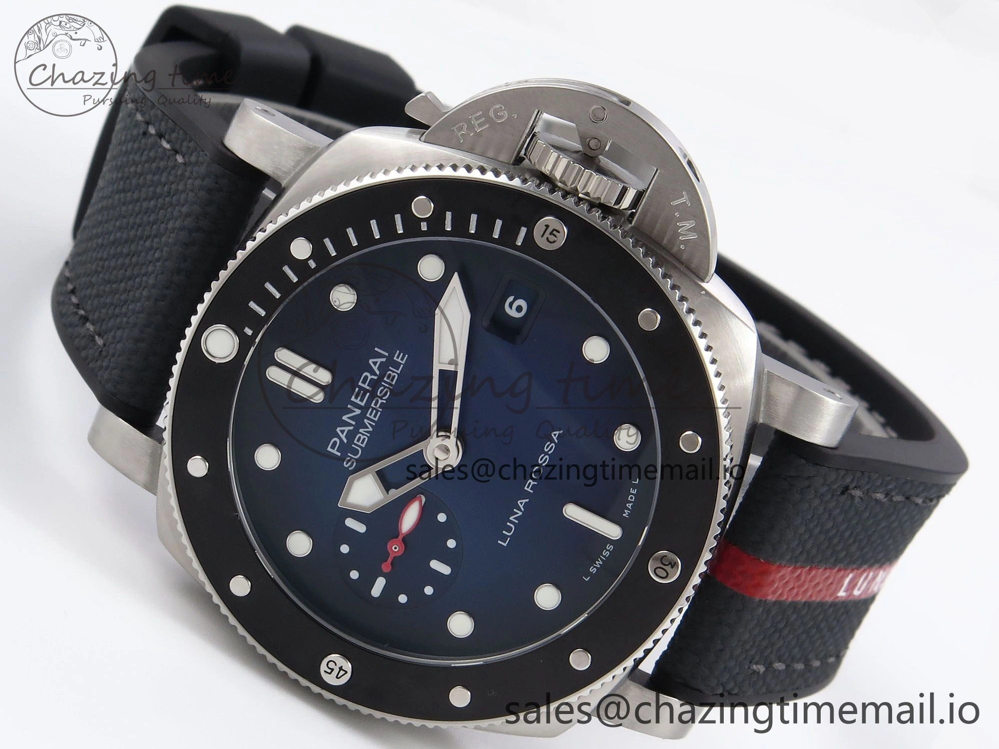 Upgraded PAM1565 Luna Rossa Submersible VSF 1:1 Best Edition on Gray Fabric Strap P 8302