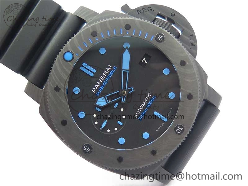 Sophisticated PAM1616 Carbotech 47mm VSF Best Edition Black Dial Blue Markers on Rubber Strap P.9010 Clone 8425
