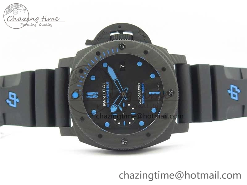 Sophisticated PAM1616 Carbotech 47mm VSF Best Edition Black Dial Blue Markers on Rubber Strap P.9010 Clone 8425