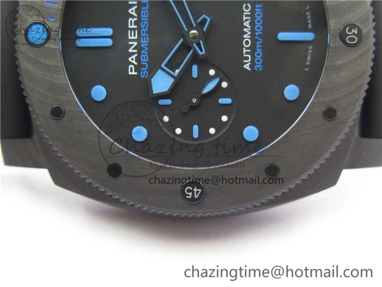 Sophisticated PAM1616 Carbotech 47mm VSF Best Edition Black Dial Blue Markers on Rubber Strap P.9010 Clone 8425