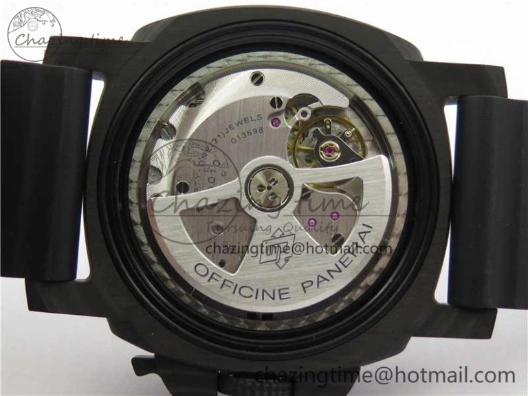 Sophisticated PAM1616 Carbotech 47mm VSF Best Edition Black Dial Blue Markers on Rubber Strap P.9010 Clone 8425