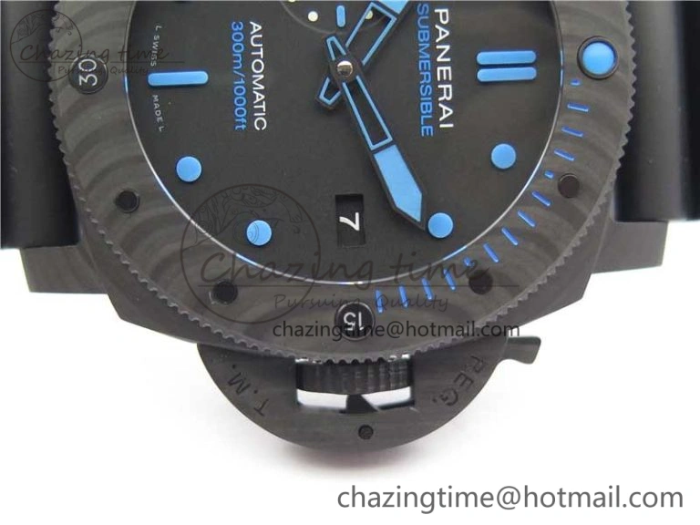 Sophisticated PAM1616 Carbotech 47mm VSF Best Edition Black Dial Blue Markers on Rubber Strap P.9010 Clone 8425