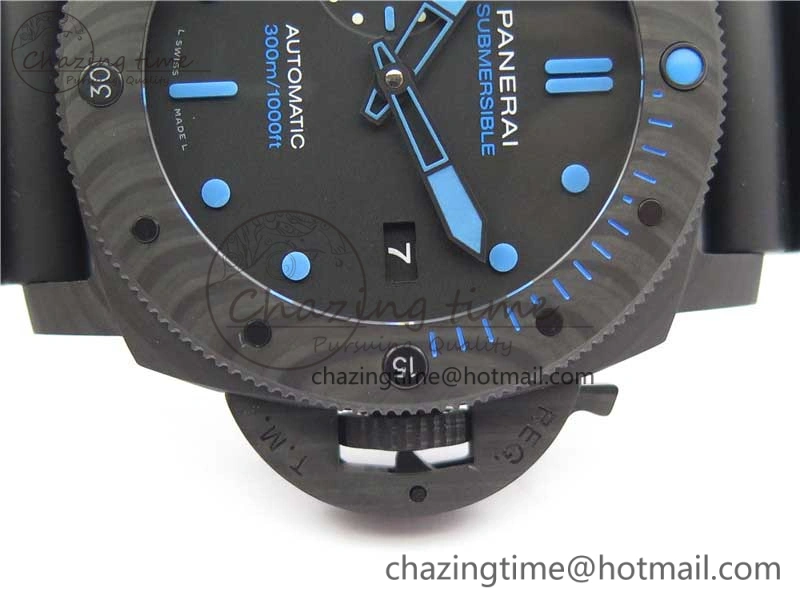 Sophisticated PAM1616 Carbotech 47mm VSF Best Edition Black Dial Blue Markers on Rubber Strap P.9010 Clone 8425