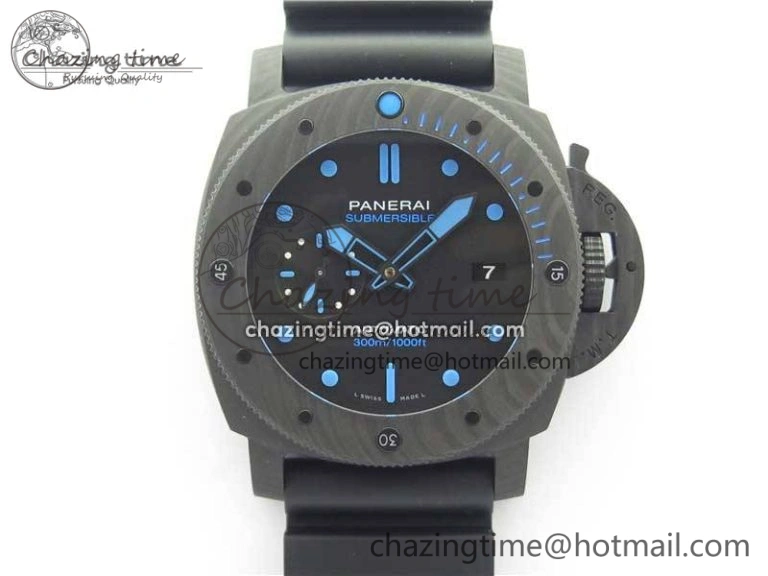 Sophisticated PAM1616 Carbotech 47mm VSF Best Edition Black Dial Blue Markers on Rubber Strap P.9010 Clone 8425
