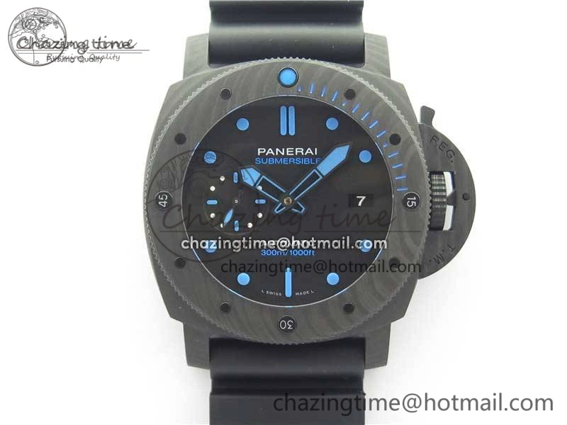 Sophisticated PAM1616 Carbotech 47mm VSF Best Edition Black Dial Blue Markers on Rubber Strap P.9010 Clone 8425