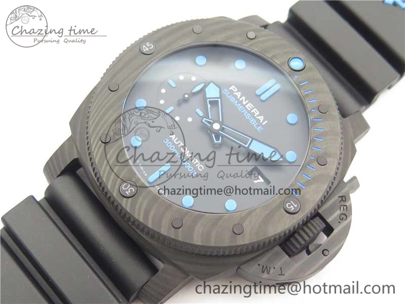 Sophisticated PAM1616 Carbotech 47mm VSF Best Edition Black Dial Blue Markers on Rubber Strap P.9010 Clone 8425