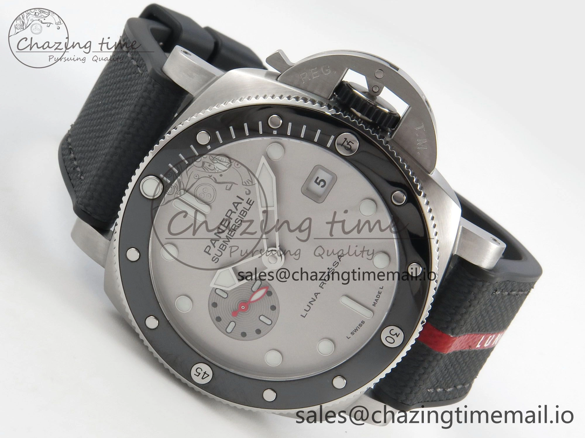 Affordable PAM1681 44mm Luna Rossa Submersible VSF 1:1 Best Edition On Gray Fabric Strap P 8299