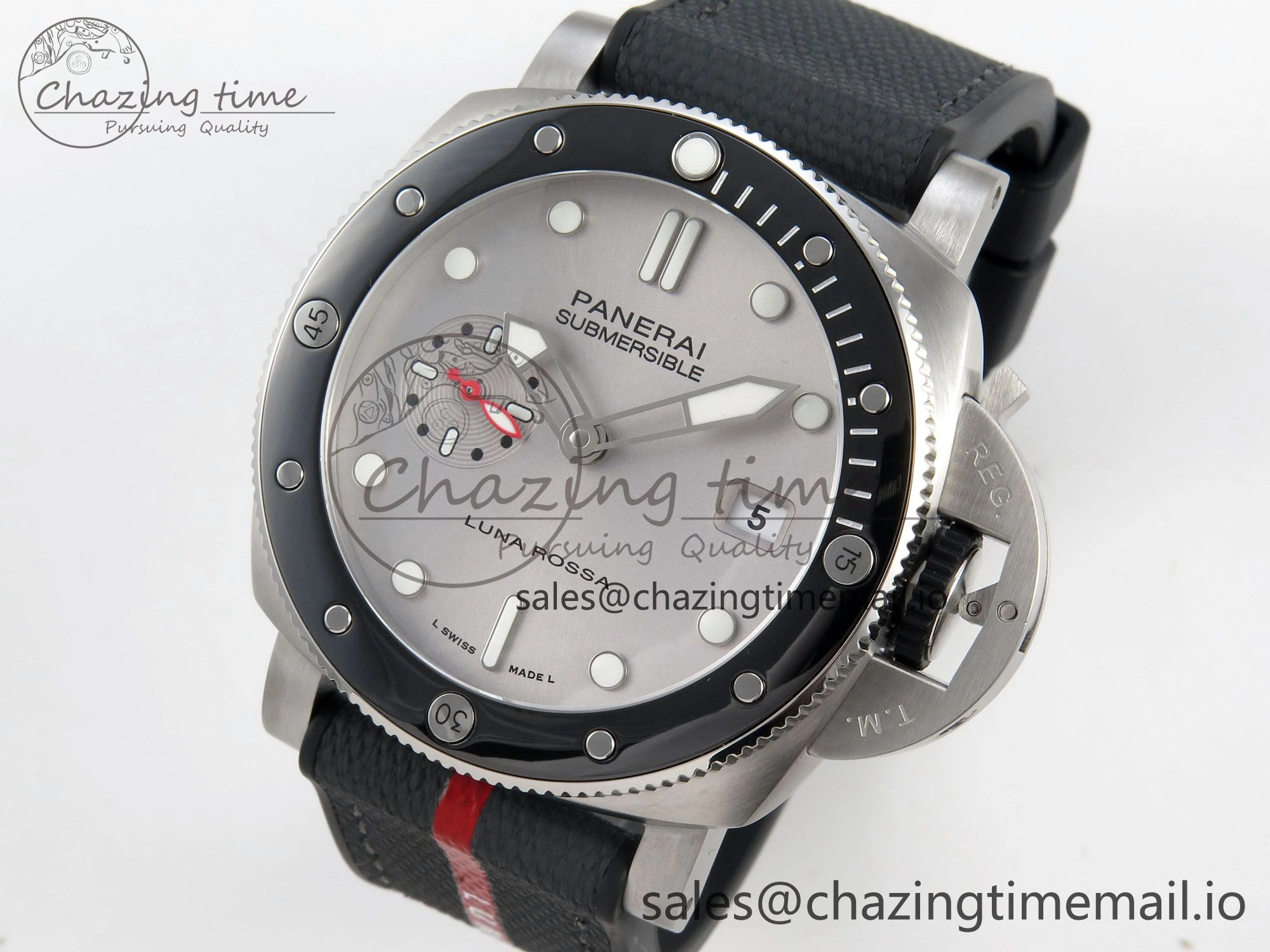 Affordable PAM1681 44mm Luna Rossa Submersible VSF 1:1 Best Edition On Gray Fabric Strap P 8299