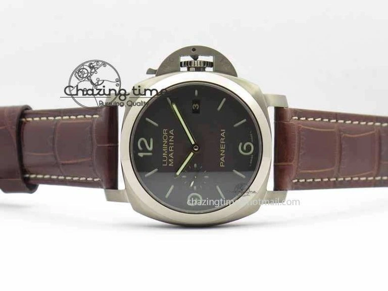 PAM351 Q Titanium VSF 1:1 Best Edition On Brown Leather Strap P.9000 Super Clone Effortless 8462