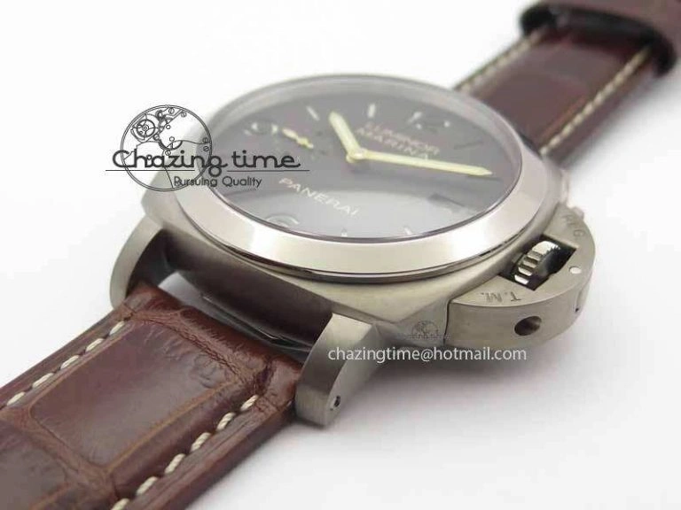 PAM351 Q Titanium VSF 1:1 Best Edition On Brown Leather Strap P.9000 Super Clone Effortless 8462