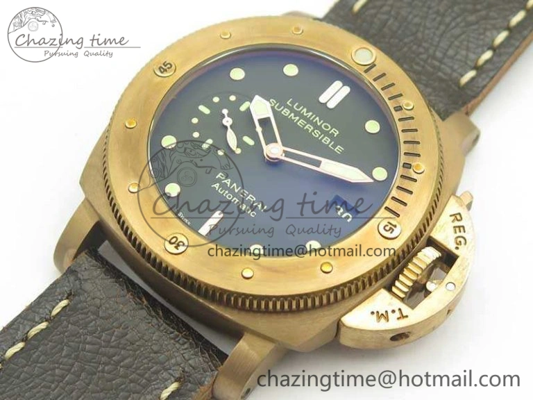 Breathable PAM382 N Bronzo VSF 1:1 Best Edition On Brown Distressed Calfskin Strap P.9000 Super Clone V 8428