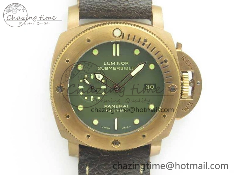 Breathable PAM382 N Bronzo VSF 1:1 Best Edition On Brown Distressed Calfskin Strap P.9000 Super Clone V 8428