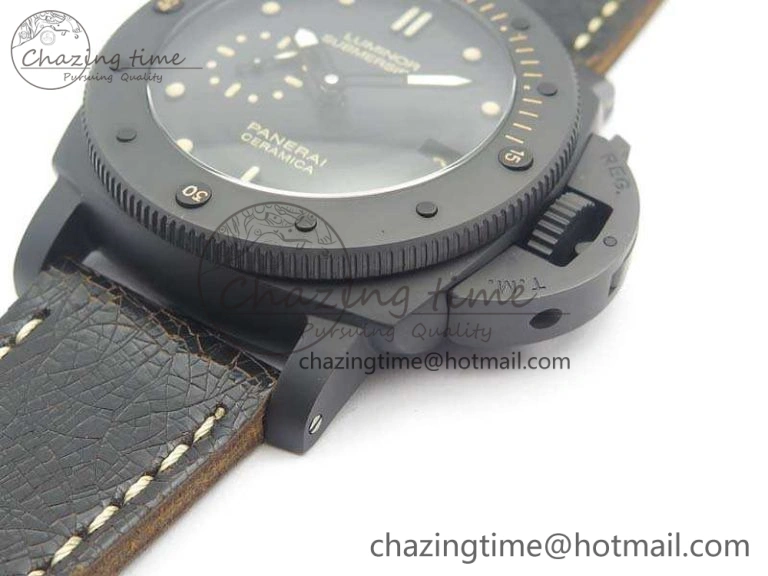 PAM508 P VSF 1:1 Best Edition Real Ceramic On Black Distressed Calfskin Strap P.9000 Super Clone Breathable 8436