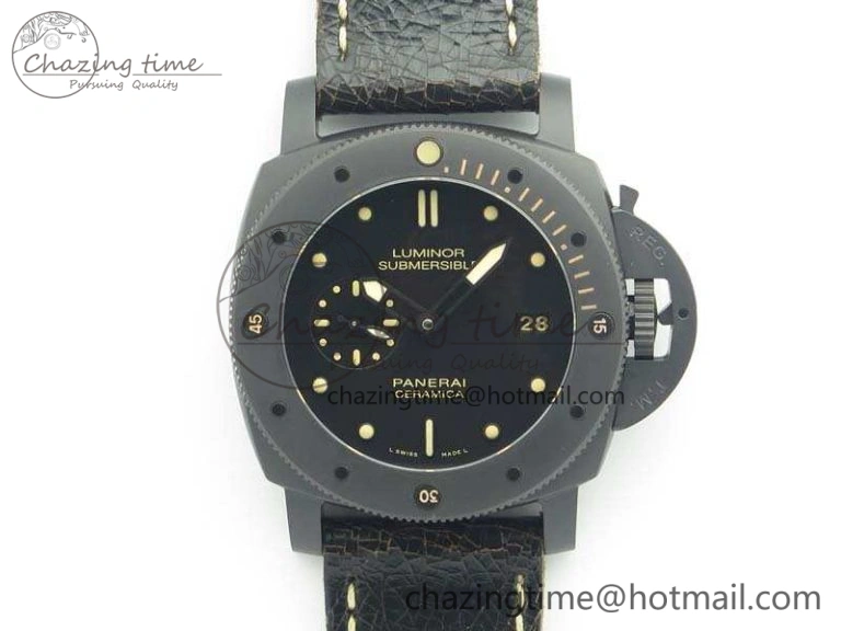 PAM508 P VSF 1:1 Best Edition Real Ceramic On Black Distressed Calfskin Strap P.9000 Super Clone Breathable 8436