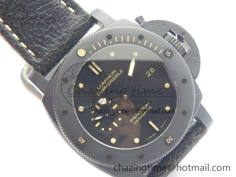 PAM508 P VSF 1:1 Best Edition Real Ceramic On Black Distressed Calfskin Strap P.9000 Super Clone Breathable 8436