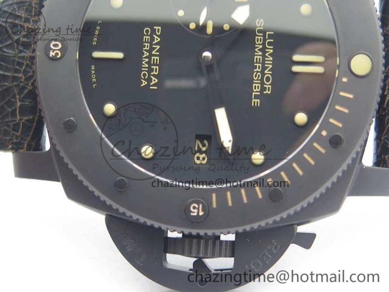 PAM508 P VSF 1:1 Best Edition Real Ceramic On Black Distressed Calfskin Strap P.9000 Super Clone Breathable 8436