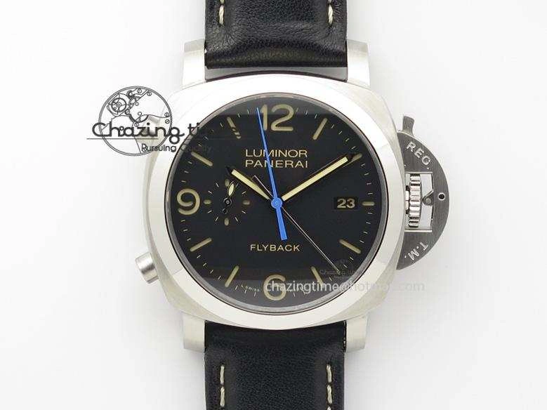 Sporty PAM524 Q V6F Fake Flyback Black Dial On Black Leather Strap P. 8520
