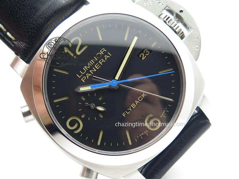Sporty PAM524 Q V6F Fake Flyback Black Dial On Black Leather Strap P. 8520