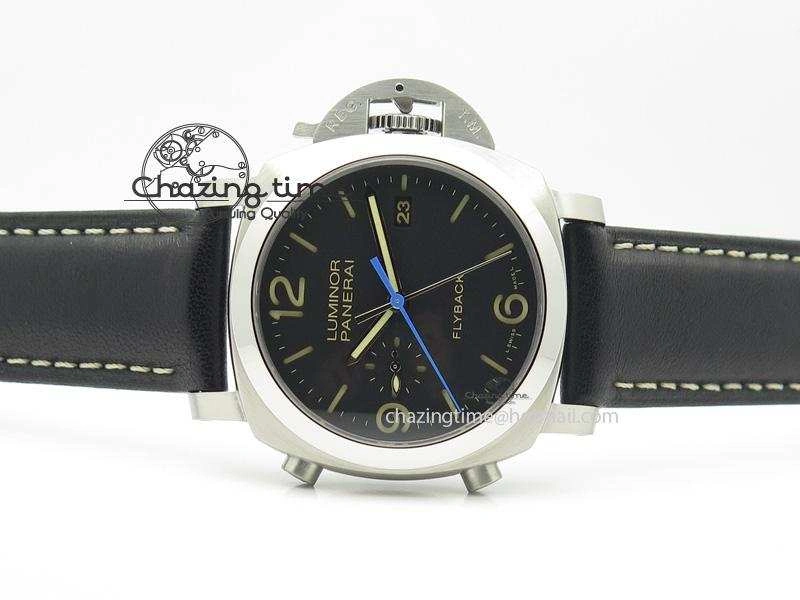 Sporty PAM524 Q V6F Fake Flyback Black Dial On Black Leather Strap P. 8520