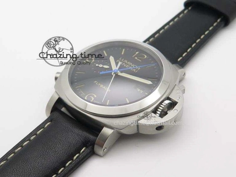 Sporty PAM524 Q V6F Fake Flyback Black Dial On Black Leather Strap P. 8520