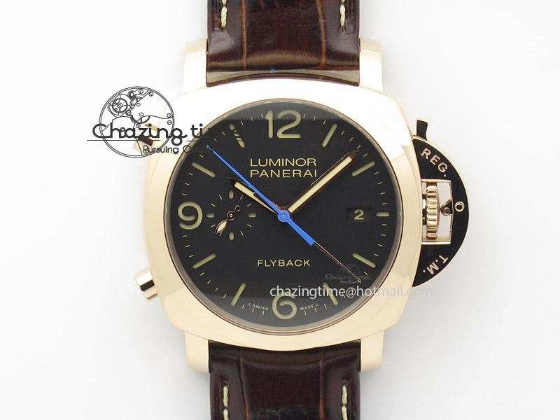 PAM525 Q V6F Fake Flyback Black Dial On Brown Leather Strap P. NewStyle 8519