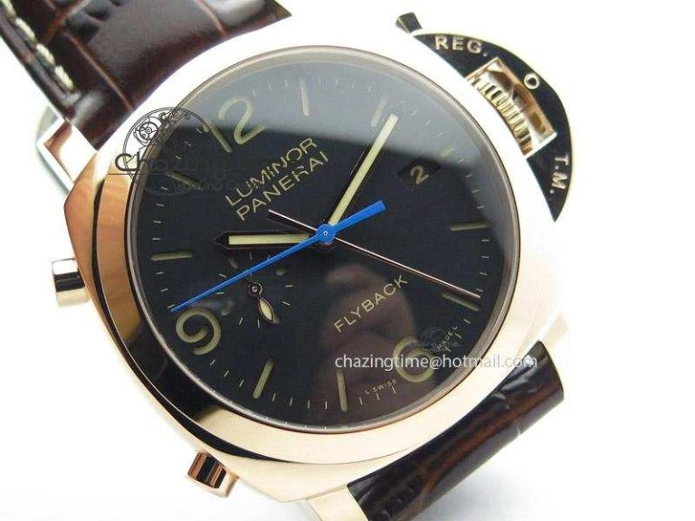 PAM525 Q V6F Fake Flyback Black Dial On Brown Leather Strap P. NewStyle 8519