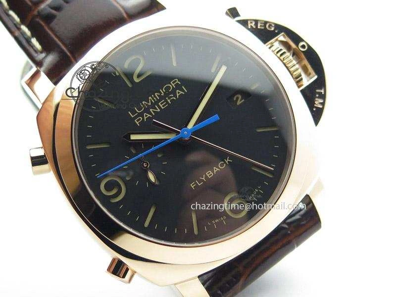 PAM525 Q V6F Fake Flyback Black Dial On Brown Leather Strap P. NewStyle 8519