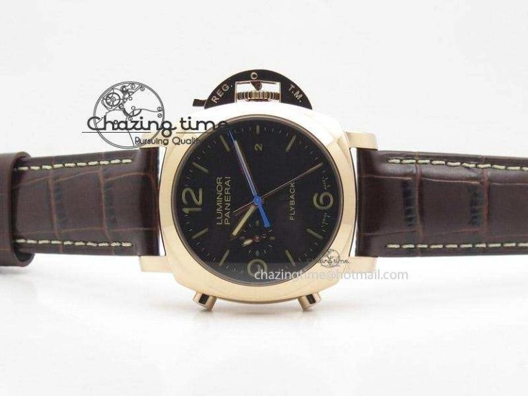 PAM525 Q V6F Fake Flyback Black Dial On Brown Leather Strap P. NewStyle 8519