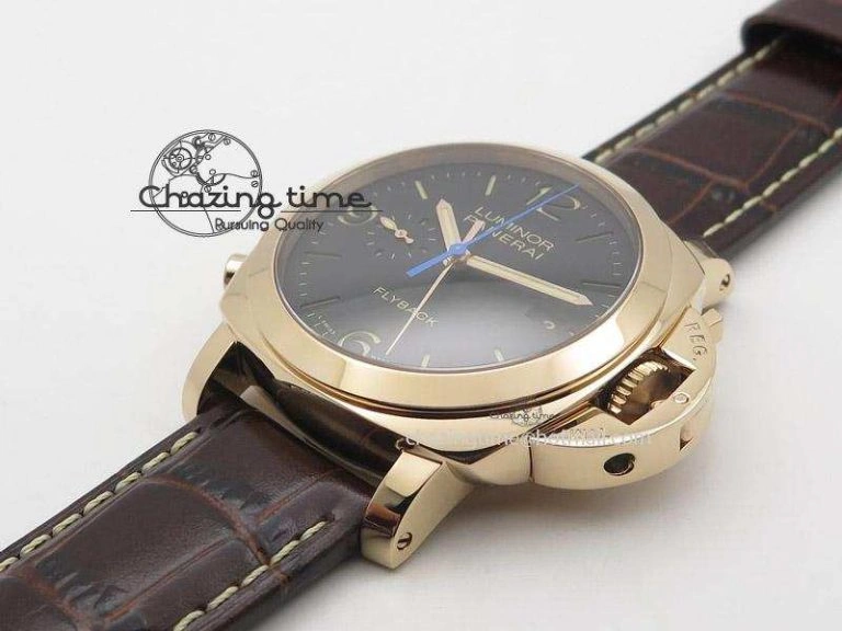 PAM525 Q V6F Fake Flyback Black Dial On Brown Leather Strap P. NewStyle 8519