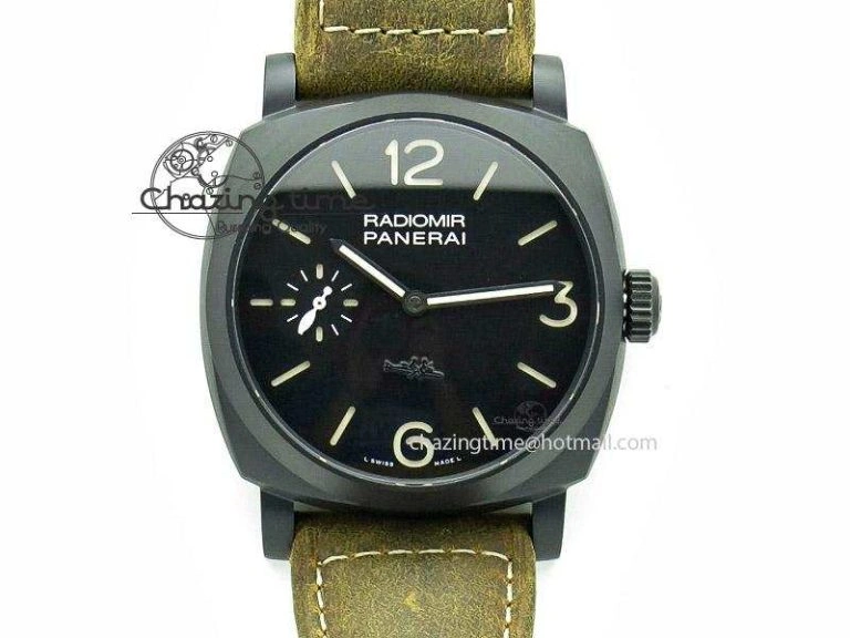 PAM532 P Radiomir 1940 3 DAYS V6F PANERISTI FOREVER Black Dial on Brown Asso Strap P EyeCatching 8607