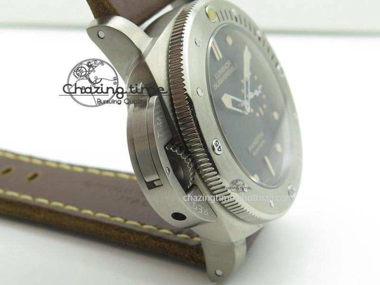 PAM569 Q Titanium V6F 1:1 Best Edition on Brown Thick Leather Strap P AllSeason 8592