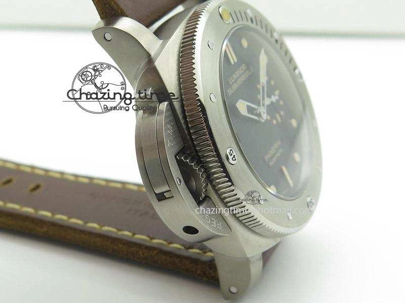 PAM569 Q Titanium V6F 1:1 Best Edition on Brown Thick Leather Strap P AllSeason 8592