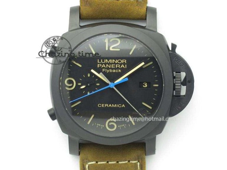 PAM580 Q Real Ceramic V6F Best Edition Black Dial On Brown Asso Strap P. Durable 8527