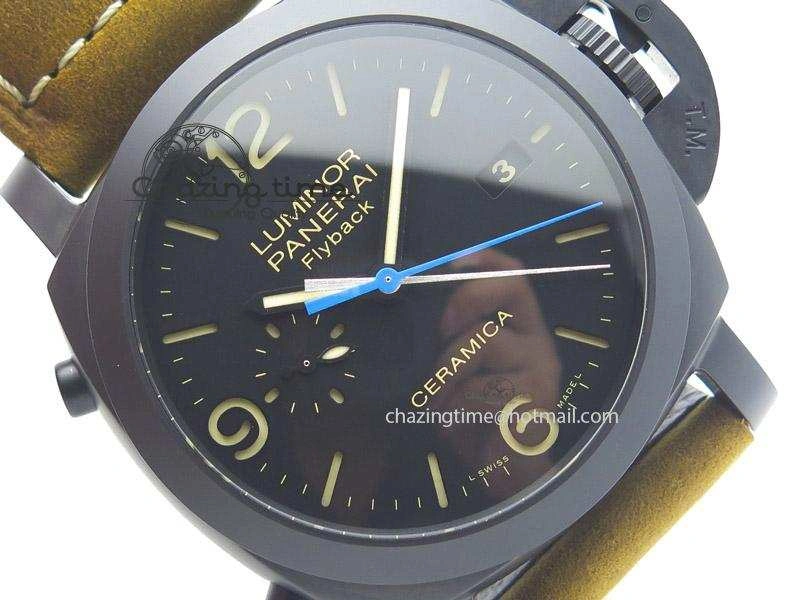 PAM580 Q Real Ceramic V6F Best Edition Black Dial On Brown Asso Strap P. Durable 8527