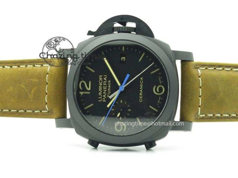 PAM580 Q Real Ceramic V6F Best Edition Black Dial On Brown Asso Strap P. Durable 8527