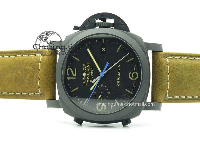 PAM580 Q Real Ceramic V6F Best Edition Black Dial On Brown Asso Strap P. Durable 8527