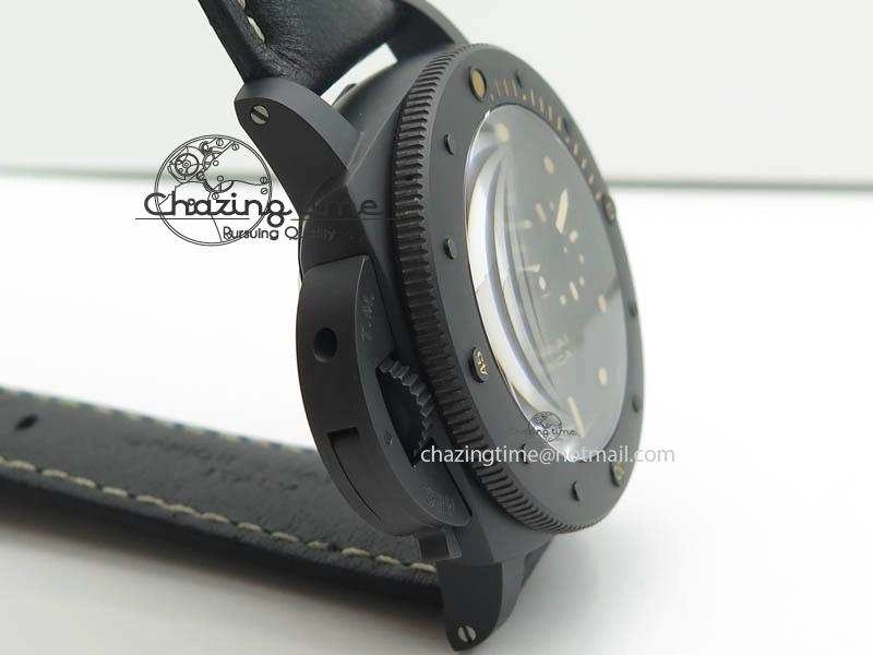 HighQuality PAM607 Q V6F Best Edition Real Ceramic on Black Leather Strap P 8572